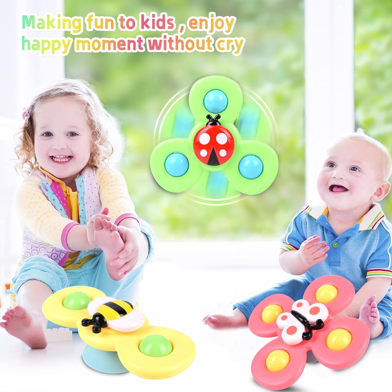 Suction Cup Spinner Toy for Baby, 3PCS Spinner Sensory Toys for Toddlers 1-3 Cartoon Baby Bath Toys 6 to 12 Months Kids Birthday Gift for Baby High Chair/Bathing/Dining Table/Travelling (Colorful) - Image 2